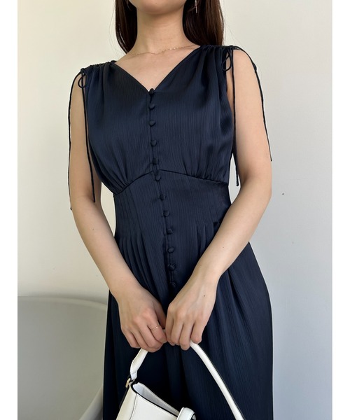 フレイアイディー　サテンタックフレアワンピース　ネイビー サテンタックフレアワンピース（ワンピース）｜FRAY I.D（フレイ