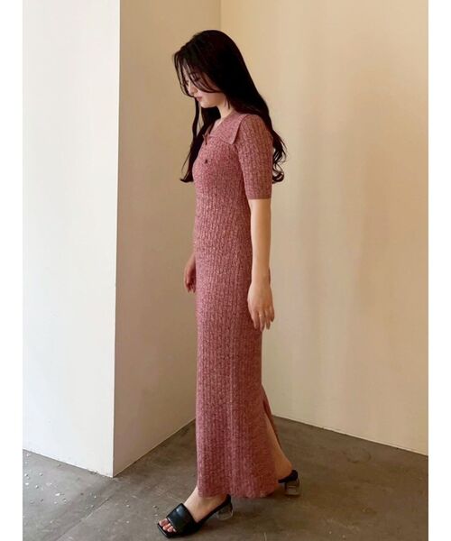 カラーネックメランジケーブルニットワンピース　POLO × LAGUNAMOON POLO BCSコラボ】カラーネックメランジケーブルニットワンピース