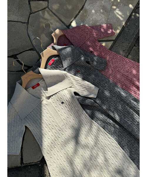 カラーネックメランジケーブルニットワンピース　POLO × LAGUNAMOON POLO BCSコラボ】カラーネックメランジケーブルニットワンピース