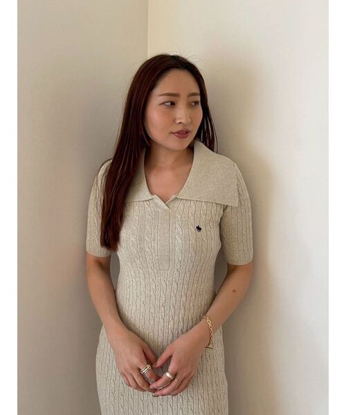 【POLO BCSコラボ】カラーネックメランジケーブルニットワンピース POLO BCSコラボ】カラーネックメランジケーブルニットワンピース