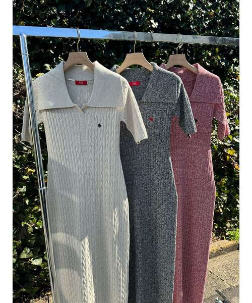 【POLO BCSコラボ】カラーネックメランジケーブルニットワンピース POLO BCSコラボ】カラーネックメランジケーブルニットワンピース