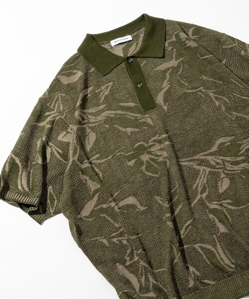 セール】総柄 メッシュ編み ニットポロシャツ ショートスリーブ