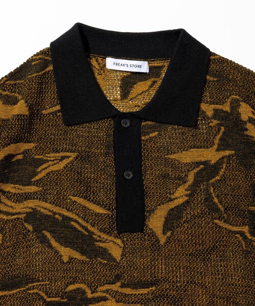 FREAK'S STORE（フリークスストア）の「総柄 メッシュ編み ニットポロシャツ ショートスリーブ（ポロシャツ・メンズ・ブラック/ブラウン/オリーブ/ブルー/ナチュラル・MEDIUM/LARGE）」の13枚目の写真