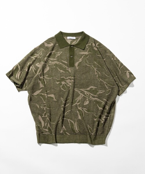 メッシュ編み ライトグリーン ポロシャツ M GU公式 | メッシュハーフジップポロシャツ(5分袖)