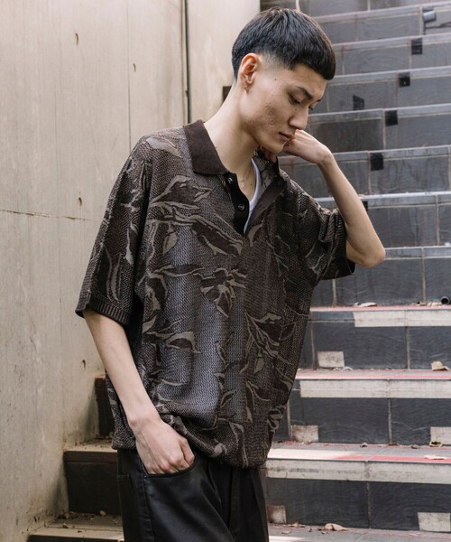 FREAK'S STORE（フリークスストア）の「総柄 メッシュ編み ニットポロシャツ ショートスリーブ（ポロシャツ・メンズ・ブラック/ブラウン/オリーブ/ブルー/ナチュラル・MEDIUM/LARGE）」の16枚目の写真