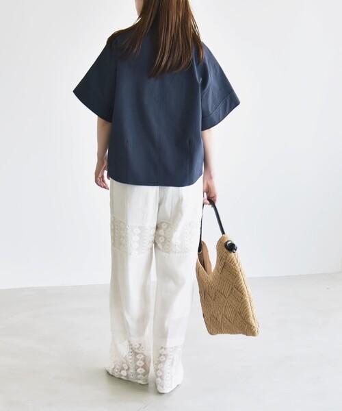 SHIPS for women / シップスウィメン quaranciel:〈洗濯機可能〉ミニサッカー ハーフスリーブ 開襟 シャツ quaranciel:〈洗濯機可能〉ミニサッカー ハーフスリーブ 開襟