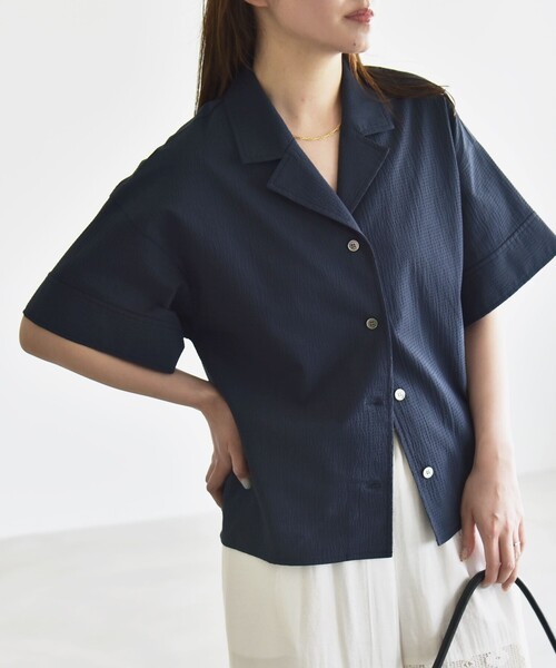 quaranciel:〈洗濯機可能〉ミニサッカー ハーフスリーブ 開襟 シャツ