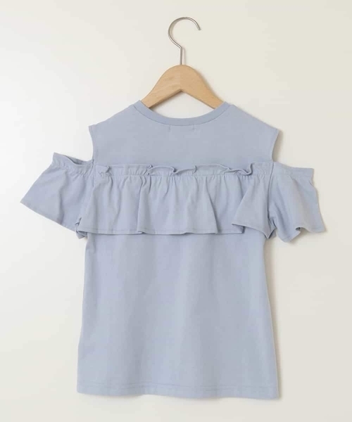 a.v.v（アーヴェヴェ）の「【接触冷感/ジメジメ対策/毛玉になりにくい/安心の綿100％】[100-130]フリルオフショルTシャツ（Tシャツ/カットソー・キッズ・ダークインディゴブルー/ライラック・100/110/120/130）」の4枚目の写真