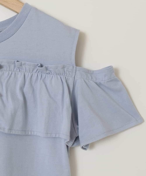 a.v.v（アーヴェヴェ）の「【接触冷感/ジメジメ対策/毛玉になりにくい/安心の綿100％】[100-130]フリルオフショルTシャツ（Tシャツ/カットソー・キッズ・ダークインディゴブルー/ライラック・100/110/120/130）」の6枚目の写真