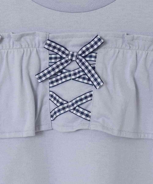 a.v.v（アーヴェヴェ）の「【接触冷感/ジメジメ対策/毛玉になりにくい/安心の綿100％】[100-130]フリルオフショルTシャツ（Tシャツ/カットソー・キッズ・ダークインディゴブルー/ライラック・100/110/120/130）」の8枚目の写真