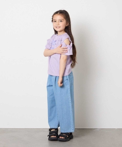 a.v.v（アーヴェヴェ）の「【接触冷感/ジメジメ対策/毛玉になりにくい/安心の綿100％】[100-130]フリルオフショルTシャツ（Tシャツ/カットソー・キッズ・ダークインディゴブルー/ライラック・100/110/120/130）」の12枚目の写真