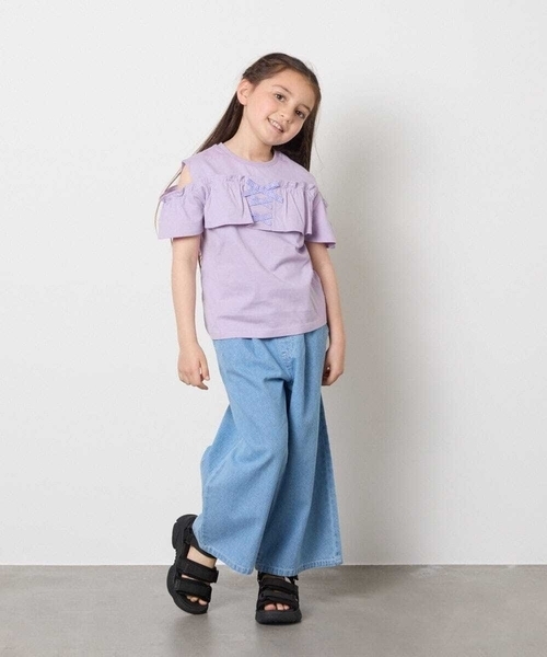 a.v.v（アーヴェヴェ）の「【接触冷感/ジメジメ対策/毛玉になりにくい/安心の綿100％】[100-130]フリルオフショルTシャツ（Tシャツ/カットソー・キッズ・ダークインディゴブルー/ライラック・100/110/120/130）」の13枚目の写真