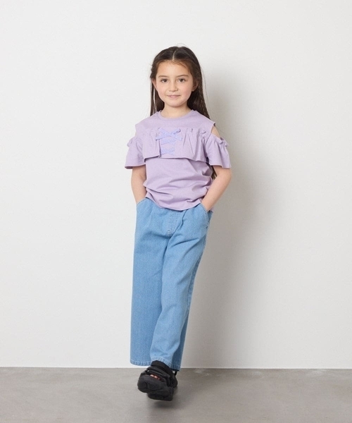 a.v.v（アーヴェヴェ）の「【接触冷感/ジメジメ対策/毛玉になりにくい/安心の綿100％】[100-130]フリルオフショルTシャツ（Tシャツ/カットソー・キッズ・ダークインディゴブルー/ライラック・100/110/120/130）」の15枚目の写真