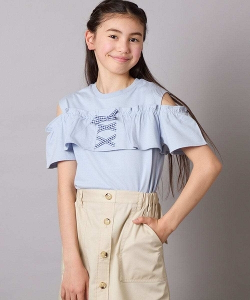 a.v.v（アーヴェヴェ）の「【接触冷感/ジメジメ対策/毛玉になりにくい/安心の綿100％】[100-130]フリルオフショルTシャツ（Tシャツ/カットソー・キッズ・ダークインディゴブルー/ライラック・100/110/120/130）」の17枚目の写真