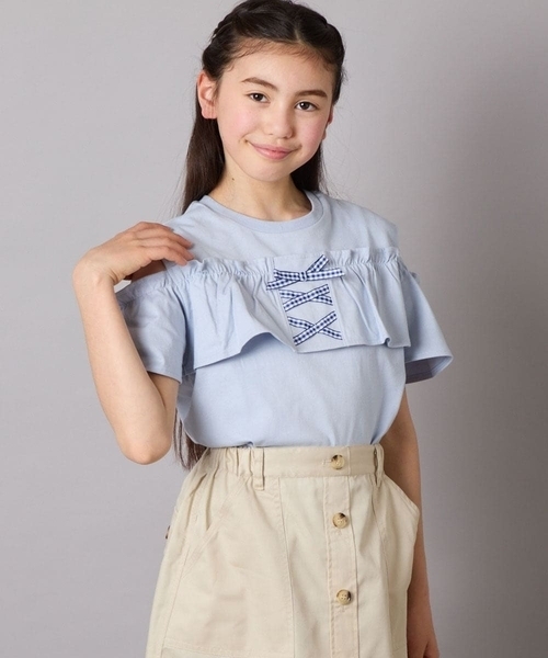 a.v.v（アーヴェヴェ）の「【接触冷感/ジメジメ対策/毛玉になりにくい/安心の綿100％】[100-130]フリルオフショルTシャツ（Tシャツ/カットソー・キッズ・ダークインディゴブルー/ライラック・100/110/120/130）」の19枚目の写真