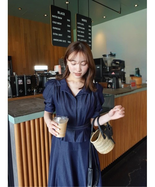 ワンピース herlipto Menton Denim Shirt Dress M セール】Menton Denim Shirt Dress（ワンピース）｜Her lip to（ハー
