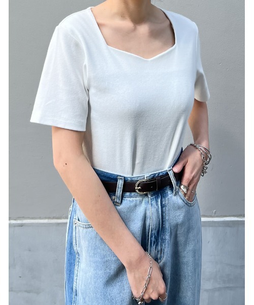 Re:EDIT（リエディ）の「[接触冷感]ペンタゴンネック半袖Tシャツ（Tシャツ/カットソー・レディース・ホワイト/チャコールグレー/ブラック・MEDIUM/LARGE）」の10枚目の写真