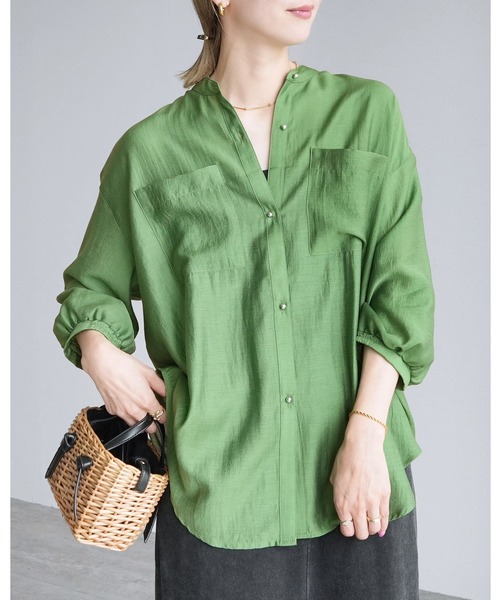 reca（レカ）の「ヴィンテージライクシアーシャツ（シャツ/ブラウス・レディース・グリーン/アイボリー/ブラック/サックスブルー・FREE）」の3枚目の写真