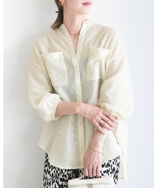 reca（レカ）の「ヴィンテージライクシアーシャツ（シャツ/ブラウス・レディース・グリーン/アイボリー/ブラック/サックスブルー・FREE）」の2枚目の写真