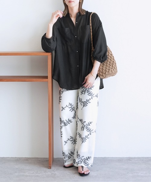 reca（レカ）の「ヴィンテージライクシアーシャツ（シャツ/ブラウス・レディース・グリーン/アイボリー/ブラック/サックスブルー・FREE）」の9枚目の写真