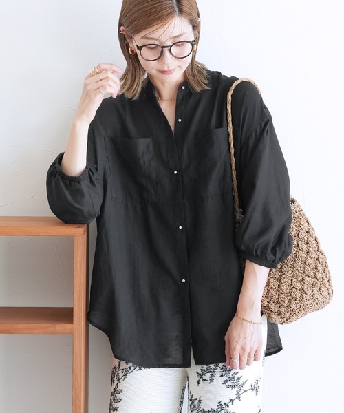 reca（レカ）の「ヴィンテージライクシアーシャツ（シャツ/ブラウス・レディース・グリーン/アイボリー/ブラック/サックスブルー・FREE）」の5枚目の写真