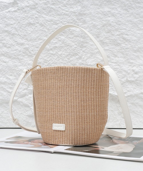 Ungrid（アングリッド）の「【Ungrid/アングリッド】雑材コンビ 巾着バケットバッグ（かごバッグ・レディース・ホワイト/ブラック/ブラウン・FREE）」の9枚目の写真