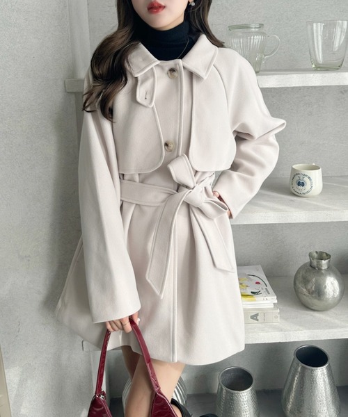 Ada.（エイダ）の「フェイクウール ミドル丈 トレンチコート（トレンチコート・レディース・チャコール/アイボリー/ブラック・FREE）」の2枚目の写真