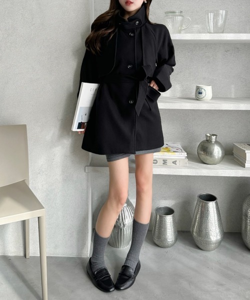 Ada.（エイダ）の「フェイクウール ミドル丈 トレンチコート（トレンチコート・レディース・チャコール/アイボリー/ブラック・FREE）」の7枚目の写真