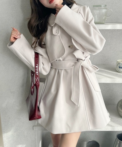 Ada.（エイダ）の「フェイクウール ミドル丈 トレンチコート（トレンチコート・レディース・チャコール/アイボリー/ブラック・FREE）」の9枚目の写真