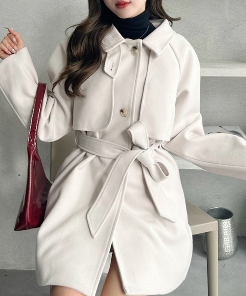 Ada.（エイダ）の「フェイクウール ミドル丈 トレンチコート（トレンチコート・レディース・チャコール/アイボリー/ブラック・FREE）」の10枚目の写真