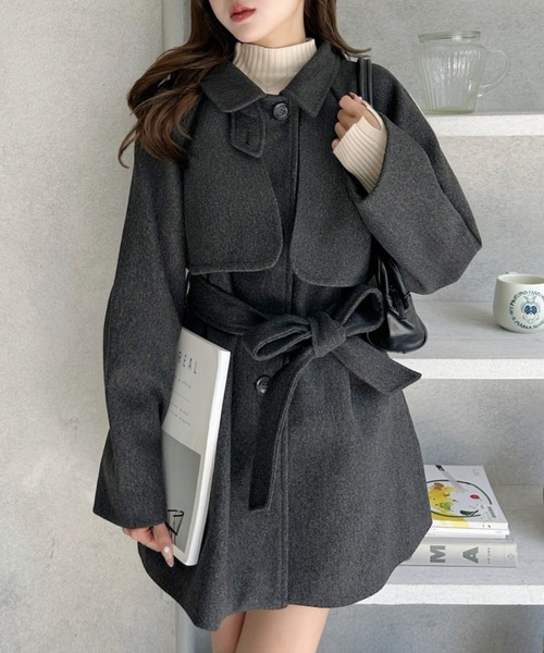 Ada.（エイダ）の「フェイクウール ミドル丈 トレンチコート（トレンチコート・レディース・チャコール/アイボリー/ブラック・FREE）」の15枚目の写真