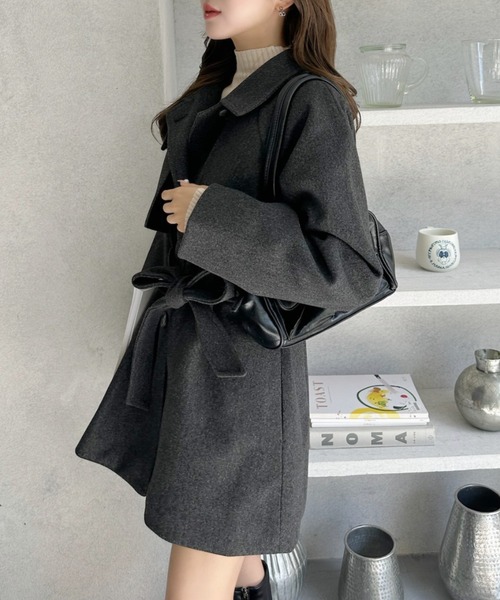 Ada.（エイダ）の「フェイクウール ミドル丈 トレンチコート（トレンチコート・レディース・チャコール/アイボリー/ブラック・FREE）」の16枚目の写真