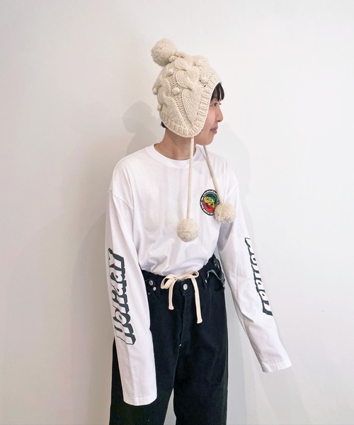 HOLIDAY(ホリデイ)の「WOOL PONPON EARMUFF KNIT CAP ウールポンポンイヤーマフニットキャップ(ニットキャップ/ビーニー・レディース・ホワイト/ブラウン・ONE SIZE)」の7枚目の写真