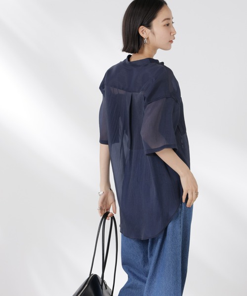 NANO universe（ナノユニバース）の「バンドカラーシアー半袖シャツ（シャツ/ブラウス・レディース・ホワイト/ネイビー/ブラウン・FREE）」の19枚目の写真