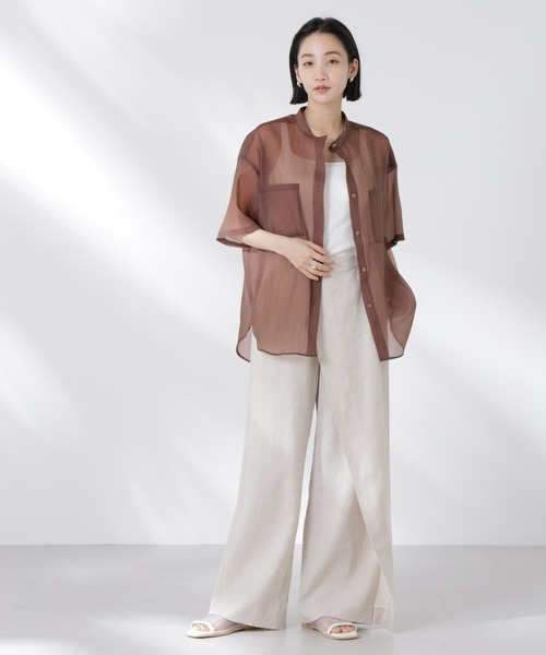 NANO universe（ナノユニバース）の「バンドカラーシアー半袖シャツ（シャツ/ブラウス・レディース・ホワイト/ネイビー/ブラウン・FREE）」の14枚目の写真