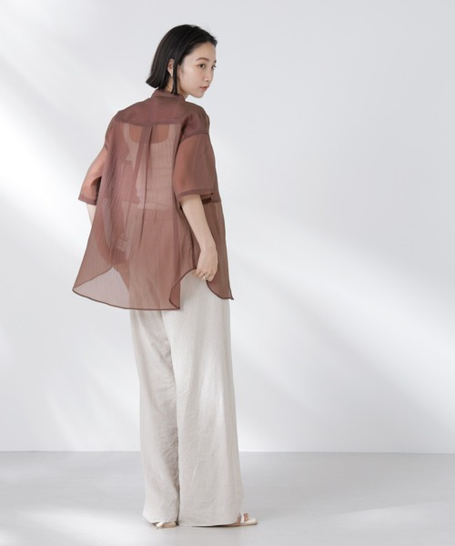 NANO universe（ナノユニバース）の「バンドカラーシアー半袖シャツ（シャツ/ブラウス・レディース・ホワイト/ネイビー/ブラウン・FREE）」の15枚目の写真