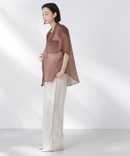 NANO universe（ナノユニバース）の「バンドカラーシアー半袖シャツ（シャツ/ブラウス・レディース・ホワイト/ネイビー/ブラウン・FREE）」の16枚目の写真