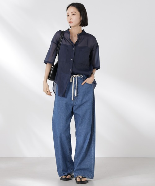 NANO universe（ナノユニバース）の「バンドカラーシアー半袖シャツ（シャツ/ブラウス・レディース・ホワイト/ネイビー/ブラウン・FREE）」の21枚目の写真