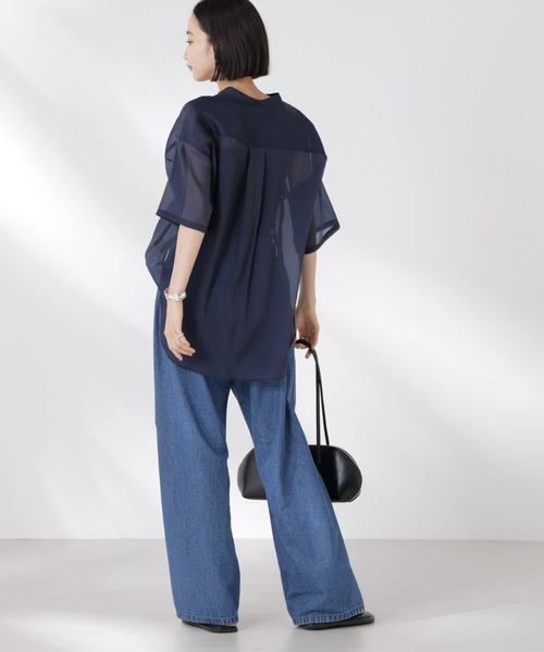 NANO universe（ナノユニバース）の「バンドカラーシアー半袖シャツ（シャツ/ブラウス・レディース・ホワイト/ネイビー/ブラウン・FREE）」の22枚目の写真