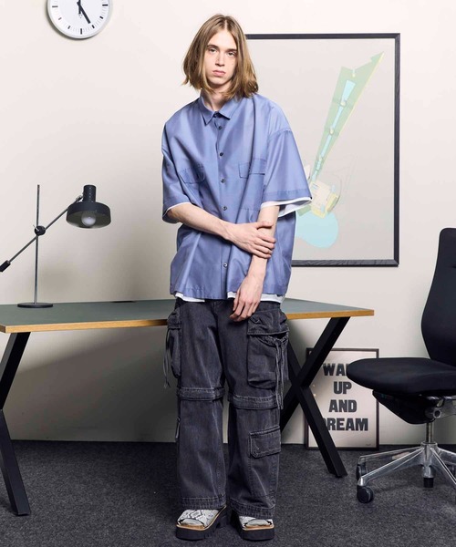 MAISON SPECIAL(メゾンスペシャル)の「《UNISEX》Prime-Over Layered Sheer Short Sleeve Shirt/プライムオーバーレイヤードシアーショートスリーブシャツ【MAISON SPECIAL/メゾンスペシャル】(シャツ/ブラウス・メンズ・ブルー/ブラック/オフホワイト・2/1)」の6枚目の写真