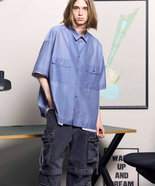 MAISON SPECIAL(メゾンスペシャル)の「《UNISEX》Prime-Over Layered Sheer Short Sleeve Shirt/プライムオーバーレイヤードシアーショートスリーブシャツ【MAISON SPECIAL/メゾンスペシャル】(シャツ/ブラウス・メンズ・ブルー/ブラック/オフホワイト・2/1)」の8枚目の写真