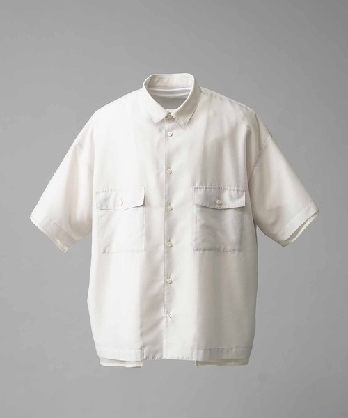 レイヤードライクハーフスリーブシャツ　ホワイト UNISEX》Prime-Over Layered Sheer Short Sleeve Shirt/プライム