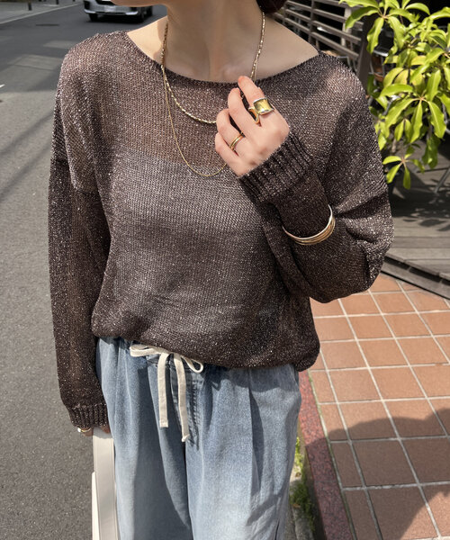 ドゥドゥ doudouニット ラメ天竺針抜きプルオーバー WEB限定】ラメ針