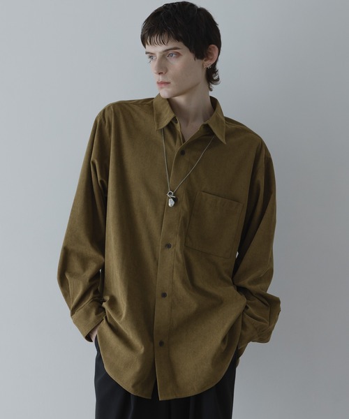 remer（リメール）の「LOOSE BASIC OVERSIZE SHIRT - Drape Corduroy / ルーズベーシックオーバーサイズシャツ（ドレープコーデュロイ）（シャツ/ブラウス・メンズ・グリーン/ブラウン/マスタード・LARGE/MEDIUM/SMALL/X-SMALL）」の3枚目の写真