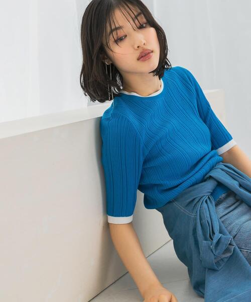 URBAN RESEARCH ROSSO WOMEN（アーバンリサーチ　ロッソ）の「アンチピリングバイカラーリブニット（ニット/セーター・レディース・モカ/ブルー系その他/オフホワイト・FREE）」の3枚目の写真