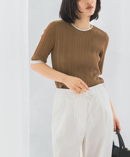 URBAN RESEARCH ROSSO WOMEN（アーバンリサーチ　ロッソ）の「アンチピリングバイカラーリブニット（ニット/セーター・レディース・モカ/ブルー系その他/オフホワイト・FREE）」の2枚目の写真