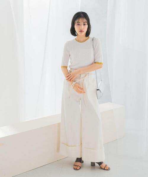 URBAN RESEARCH ROSSO WOMEN（アーバンリサーチ　ロッソ）の「アンチピリングバイカラーリブニット（ニット/セーター・レディース・モカ/ブルー系その他/オフホワイト・FREE）」の4枚目の写真