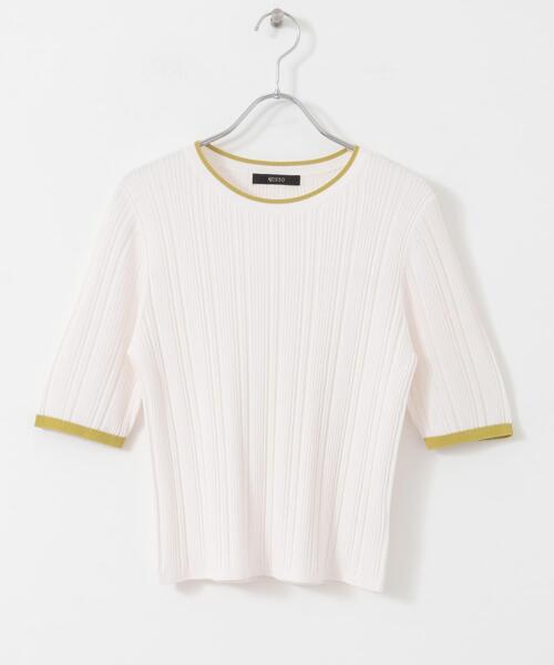 URBAN RESEARCH ROSSO WOMEN（アーバンリサーチ　ロッソ）の「アンチピリングバイカラーリブニット（ニット/セーター・レディース・モカ/ブルー系その他/オフホワイト・FREE）」の5枚目の写真
