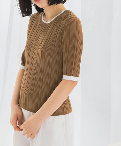URBAN RESEARCH ROSSO WOMEN（アーバンリサーチ　ロッソ）の「アンチピリングバイカラーリブニット（ニット/セーター・レディース・モカ/ブルー系その他/オフホワイト・FREE）」の7枚目の写真