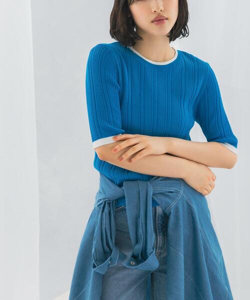 URBAN RESEARCH ROSSO WOMEN（アーバンリサーチ　ロッソ）の「アンチピリングバイカラーリブニット（ニット/セーター・レディース・モカ/ブルー系その他/オフホワイト・FREE）」の21枚目の写真